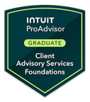 Intuit Pro Advisor Client Advisory Services Foundations badge representing 51 Buckets LLC quality
